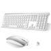 UrbanX Plug and Play Compact Rechargeable Wireless Bluetooth Full Size Keyboard and Mouse Combo for Plum Optimax 11 - Windows macOS iPadOS Android PC Mac Laptop Smartphone Tablet -White