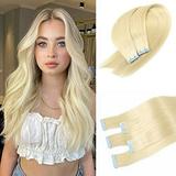 Tape in Hair Extensions Human Hair 100% Real Remy Human Hair Extensions Seamless Straight Hair extensions Real Human Hair Tape in Extensions 12 Inch 20Pieces 40g/Set #60 Platinum Blonde