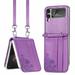 Compatible with Samsung Galaxy Z Flip 5 Wallet Case with Shoulder Strap Leather Crossbody Shockproof Case-Purple