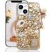 iPhone iPhone 14 Plus Bling Glitter Case Luxury Diamond Rhinestone Gemstone 3D Perfume Bottle and Flower Gemstone Pumpkin Car Tower Pendant Pearl Soft TPU Back Cover Case for Women Gold