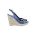White House Black Market Wedges: Blue Print Shoes - Women's Size 8 - Peep Toe