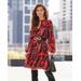 Boston Proper - Red/Black - Paisley Garden Mix Print Keyhole Fit and Flare Dress - XS