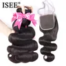 ISEE Human Hair Bundles With Closure 3 Bundles Body Wave Bundles With Closure Swiss Lace Hair