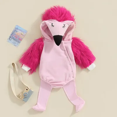 Suefunskry-Costume de flamant rose en peluche pour bébé barboteuse à capuche à manches longues avec