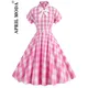 Pink Retro Vintage Casual Flare Dress 50s 60s Pinup Swing Runway Rockabilly A Line Sundress With Bow