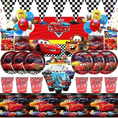 Disney Cars Birthday Party Decorations Lightning Mcqueen Disposable Tableware Banner Balloon Kid