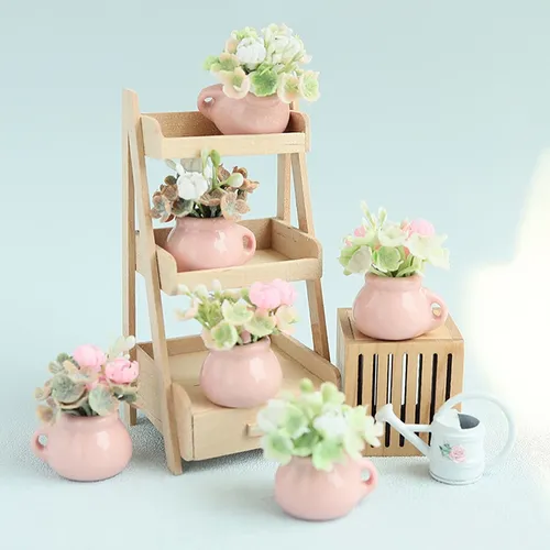 Mini künstliche Pflanzen Bonsai Puppenhaus Miniatur Puppenhaus gefälschte Blumen Büro tisch Topf