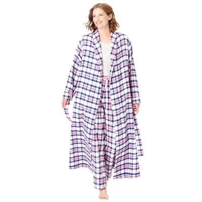 Plus Size Women's Long Flannel Robe by Dreams & Co. in Pink Plaid (Size L)