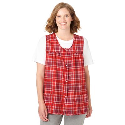 Plus Size Women's Snap-Front Apron by Only Necessities in Vivid Red Heart Plaid (Size 14/16)