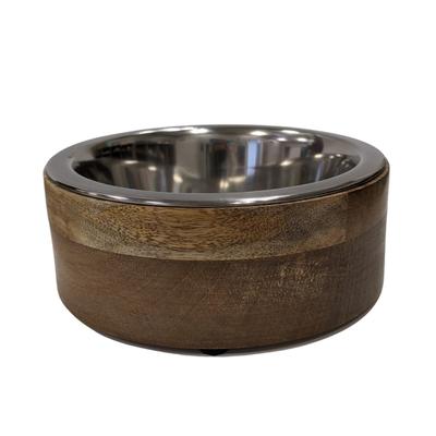 Stainless Steel Dog Bowl With Mango Wood Holder by JoJo Modern Pets in Cylindrical 2 Quart