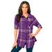 Plus Size Women's Flannel Tunic by Roaman's in Purple Orchid Plaid (Size 28 W) Plaid Shirt
