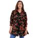 Plus Size Women's Kate Tunic Big Shirt by Roaman's in Red Rose Floral (Size 16 W) Button Down Tunic Shirt