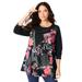 Plus Size Women's Travel Graphic Long-Sleeve Tee by Roaman's in Black Paris Print (Size 30/32)