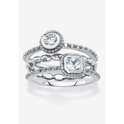 Women's .62 Tcw Sterling Silver Stack 3 Piece Cubic Zirconia Ring Set by PalmBeach Jewelry in Silver (Size 6)