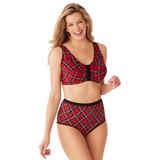 Plus Size Women's Cotton Front-Close Wireless Bra by Comfort Choice in Classic Red Plaid (Size 46 G)