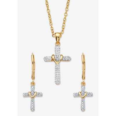 Women's Diamond Accent Gold-Plated 2-Piece Cross Earring and Necklace Set 18