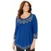 Plus Size Women's Pointed Hem Embroidered Top by Catherines in Dark Sapphire Soutache (Size 2X)