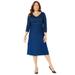Plus Size Women's Fit N Flare Sweater Dress by Catherines in Dark Sapphire Bias Stripes (Size 1X)
