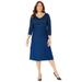 Plus Size Women's Fit N Flare Sweater Dress by Catherines in Dark Sapphire Bias Stripes (Size 6X)