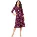 Plus Size Women's Ultrasmooth® Fabric Boatneck Swing Dress by Roaman's in Dark Berry Fan Floral (Size 18/20)