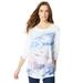 Plus Size Women's Travel Graphic Long-Sleeve Tee by Roaman's in White Winter Print (Size 26/28)