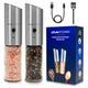 Gravity Electric Salt and Pepper Grinder Set Rechargeable - Stainless Steel Automatic Salt and Pepper Grinder Set with LED Light Refillable with 6 Adjustable Coarseness Settings