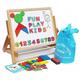 Wooden Easel for Children Foldable-Double Magnetic Boards Shapes Letters Numbers Paper Roll Kids Art-Table Top Magnetic Board Black White Drawing Board for Kids