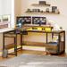 The Twillery Co.® Torrens 65" Lift Top L-Shape Desk w/ LED Light & Charging Station Wood/Metal in Brown | 65.35 W x 51.18 D in | Wayfair