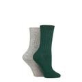 Ladies 2 Pair Glenmuir Cashmere Socks Green / Light Grey 4-8