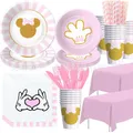 2022 New Disney Minnie Mouse Birthday Party Decoration Supplies Disposable Cutlery Cup Plate Balloon