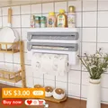 Food Cling Film Dispenser 4 In 1 Wall-Mounted Plastic Wrap Cutter Aluminium Foil Dispenser Kitchen