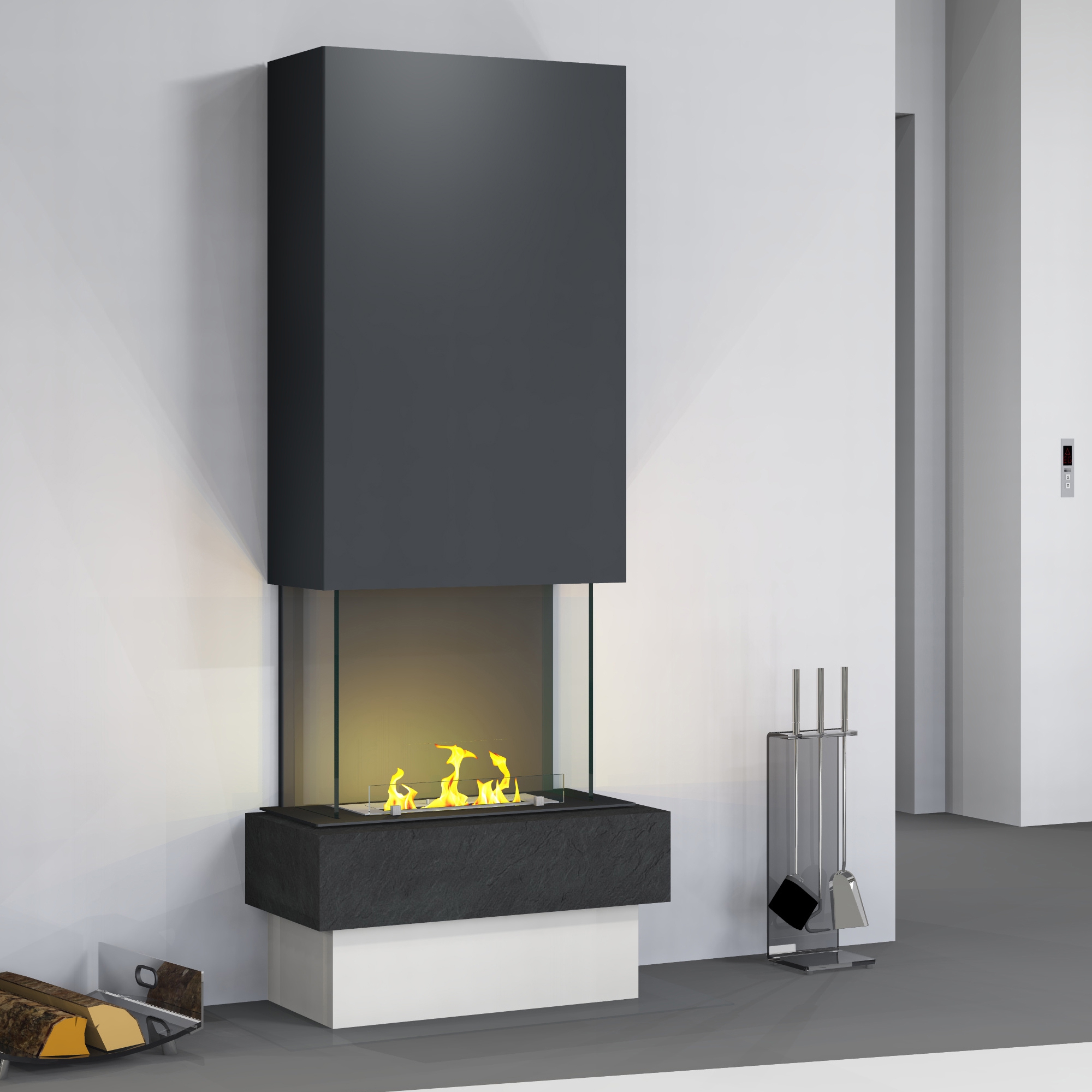 muenkel design Garda [moderner Design Ethanolkamin]: Nero (Schiefer schwarz) - safety burner 290 - schwarz-grau