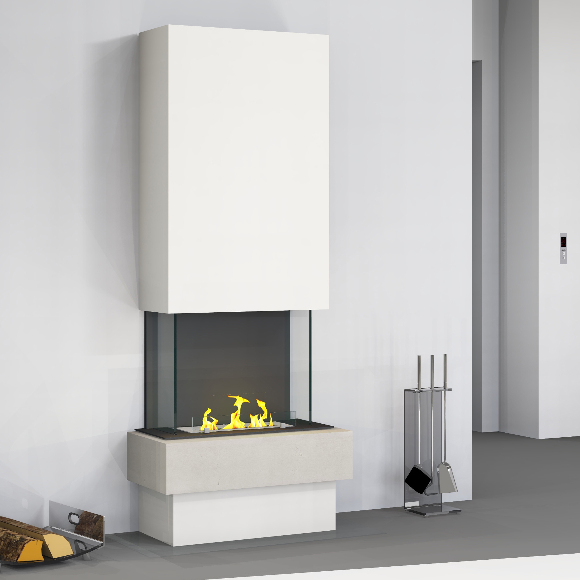 muenkel design Garda [moderner Design Ethanolkamin]: Concrete (Betonoptik) - safety burner 290 - Weiß