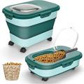 SSAWcasa 20 lbs Dog Food Storage Container Collapsible Pet Food Containers with Wheels and Airtight Lid 30 lbs Kitchen Rice Storage bucket with Scoopï¼†Measuring Cup Dry Food Storage Bins (Dark Green)