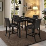 5-Piece Counter Height Kitchen Dining Table Set with 4 PU Leather-Upholstered Chairs-Black