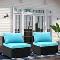 Zenova Rattan 2 or 7-piece Wicker Sofa Conversation Set Outdoor Patio Seating Sofa Set Blue 2-piece 2