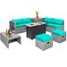 Topbuy 9 PCS Patio Furniture Set with 42 60 000 BTU Fire Pit Outdoor Space-Saving Sectional Sofa Set with Storage Box Turquoise