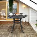 Foldlife Outdoor Round Cast Aluminum Bistro Table Patio Side Table with Antique and Plaid Weave Design