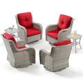 Meetleisure Outdoor Swivel Rocker Wicker Patio Chairs Sets of 4 With 2 Tables Red