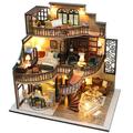 Lannso DIY Dollhouse Miniature Wooden Furniture Kit with Electronic English Manual Doll House Kit with Dust Proof Cover and Music Box Mini Handmade Wooden Dollhouse Toys for Adult Gift(M2132)