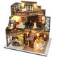 Lannso DIY Dollhouse Miniature Wooden Furniture Kit with Electronic English Manual Doll House Kit with Dust Proof Cover and Music Box Mini Handmade Wooden Dollhouse Toys for Adult Gift(M2132)