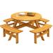 8 Person Wooden Picnic Table Outdoor Circular Picnic Table with 3 Built-in Benches Picnic Table with Bench for Patio Backyard Garden Natural