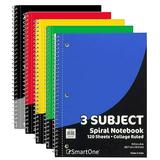 20 Pack of Bulk Wholesale 3-Subject 120 Sheet White Lined Paper Spiral Notebooks in Assorted Colors - 20 Count 3-Subject 120 Sheet Lined Paper Spiral Notebooks in Black Red Yellow Green Blue