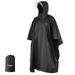 Outdoor Rain Poncho with Hood Waterproof Jacket for Camping and Hiking Black/Green