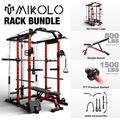 Mikolo Power Rack Cage Weight Cage with 800LB Capacity Adjustable Weight Bench and 1500LBS Capacity Barbell Combo