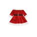 Sunisery Christmas Kids Sequin Dress Long Sleeve Off Shoulder Rhinestone Dress with Waist Belt Kids Xmas Clothing