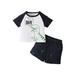 Mikrdoo Infant Baby Boys Outfits 12 Months Baby Boys Dinosaur Print Color Block 18 Months Baby Boys Summer Casual T-shirt Elastic Shorts 2Pcs Clothes Set White