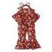 Toddler Kids Girls Bohemian Jumpsuits Cute Graphic Printed Ruffles Sleeveless Halter Bodysuit Adjustable Summer Fashion Rompers Jumpsuit Onesie Clothes Red qILAKOG 18-24Months