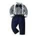 Spring Savings Clearance 2024! TUOBARR Toddler Formal Outfit Boy Newborn Clothes Winter Boys Long Sleeve Toddler Formal Outfit Boy Clothes Outfit Button Shirt + Pants Set Dark Blue 3-4 Years