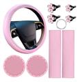 NOGIS 10 Pcs Car Accessories Set Leather Steering Wheel Cover for Women Cute Car Accessories Set with Seat Belt Shoulder Pads Cup Holders for Women Girl Car Interior Pink Suit